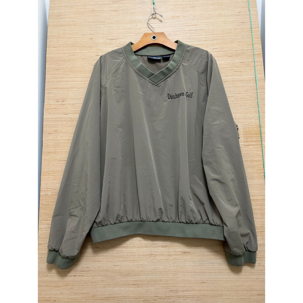 Auburn Sport Mens Dutchtown‎ Golf Windbreaker Pullover Khaki Green V-Neck Large